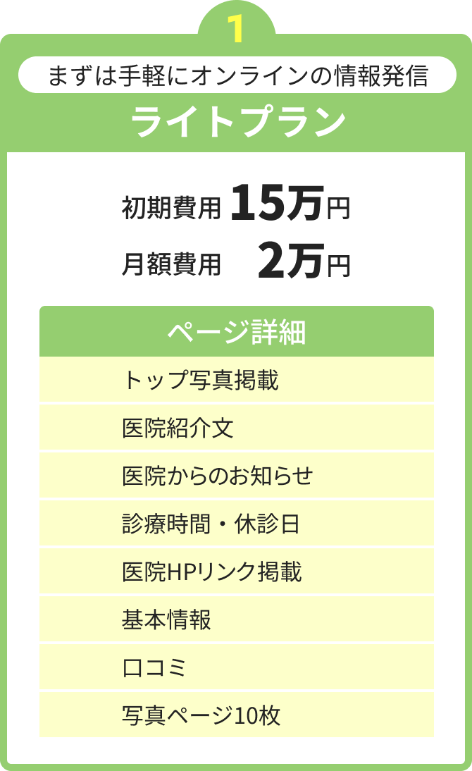 ライトプラン：まずは手軽にオンラインの情報発信