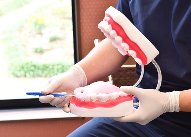 歯石の除去や歯周ケア、歯磨きのアドバイスを通して口内環境を整えていきます